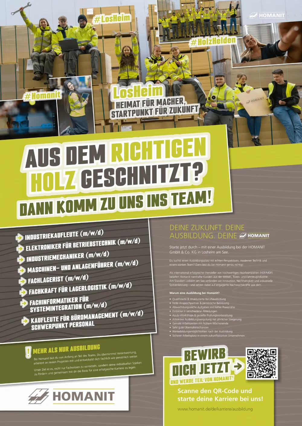 Ausbildungsplakat Homanit – Deine Zukunft. Deine Ausbildung. Deine Homanit